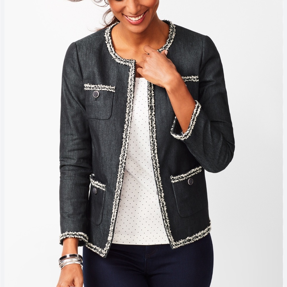 Talbots Denim Tweed-Trimmed Women's Blazer Jacket